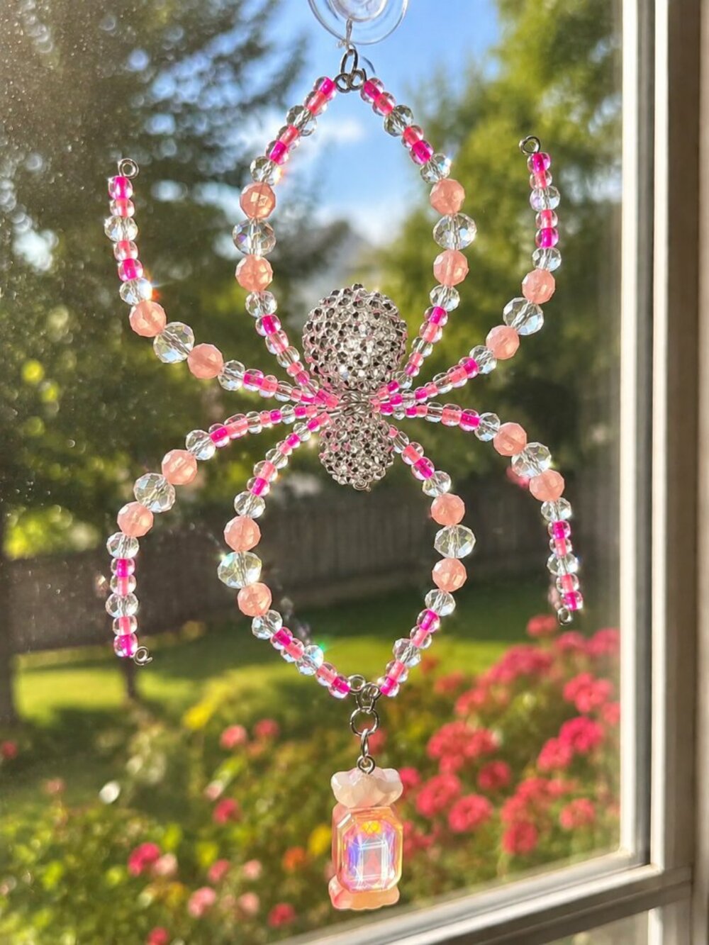 "Trick or Treat" Hand Crafted Beaded Spider Sun Catcher - Window Decor
